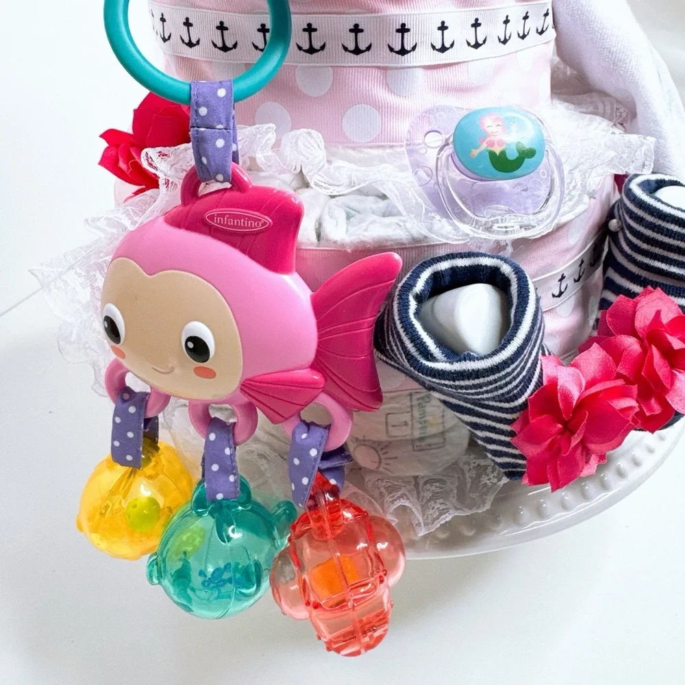 Nautical Dolphin Baby Girl Diaper Cake